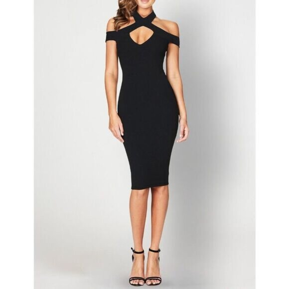Nookie Hollywood Off the Shoulder Cut Out Crossover Neck Midi Dress Black S - Picture 1 of 10